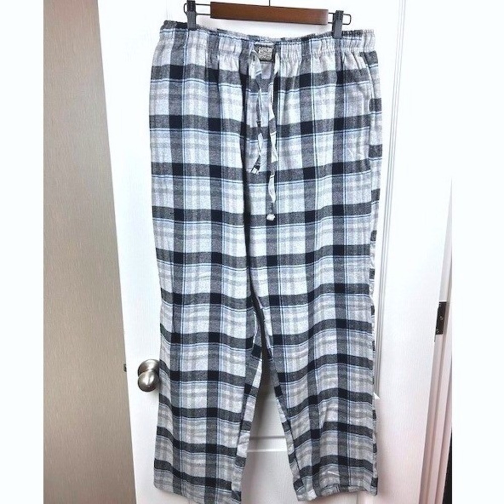 Lucky Brand Mens XL Plaid‎ Flannel Pajama Pants Grey Black Blue Lucky Legend